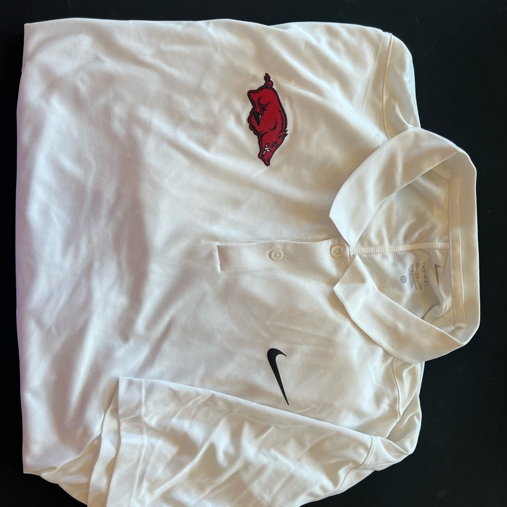 Arkansas Razorbacks Nike Dri-Fit White Men's Polo Shirt with Logo